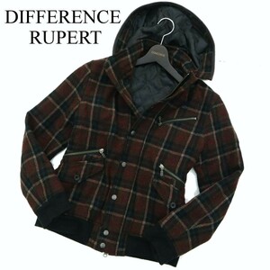 DIFFERENCE RUPERT ルパート 秋冬 ウール★ チェック フーディー 中綿 コート Sz.3　メンズ　A2T12704_B#N