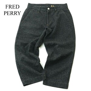 FRED PERRY フレッドペリー 秋冬 ネップ ツイード ヘリンボーン★ クロップド テーパード パンツ Sz.M　メンズ グレー　A2B05213_C#Q