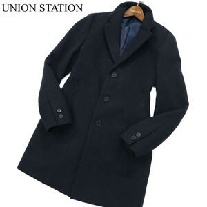 UNION STATION ユニオンステーション メンズビギ 秋冬 ウールライク★ スリム チェスター コート Sz.S　メンズ ネイビー　A2T13659_B#N