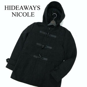 美品★ HIDEAWAYS NICOLE ハイダウェイ ニコル 秋冬 メルトン ウール 中綿 ダッフル コート Sz.46　メンズ ダークグレー　A2T12619_B#N