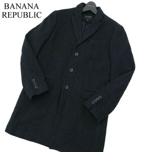 BANANA REPUBLIC バナナリパブリック 秋冬 千鳥チェック★ メルトン ウール チェスター コート Sz.M　メンズ 黒　A2T13647_B#N