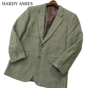 HARDY AMIES ハーディ エイミス 秋冬 千鳥柄★ ウール ツイード テーラード ジャケット ブレザー Sz.96A7　メンズ 日本製　A2T10198_9#N