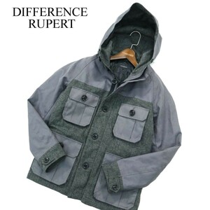 DIFFERENCE RUPERT ルパート 秋冬 ツイード切替★ 中綿 マウンテンパーカー ジャケット Sz.M　メンズ グレー　A3T00174_1#N