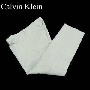 Calvin Klein カルバンクライン 通年 ヘリンボーン★ テーパード スラックス パンツ Sz.34　メンズ グレー 大きいサイズ　A3B02472_5#R
