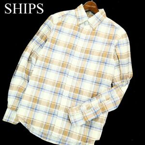 SHIPS シップス 通年 ぺルビアン ピマコットン★ 長袖 ボタンダウン チェック シャツ Sz.S　メンズ 日本製　A2T06234_5#C