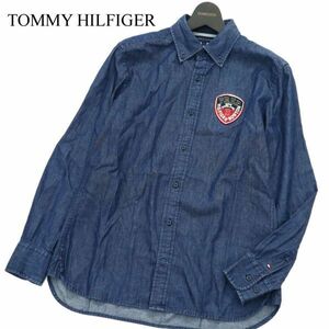 TOMMY HILFIGER トミーヒルフィガー 通年 ロゴ ワッペン★ 長袖 デニム ボタンダウン シャツ Sz.S　メンズ　A3T02600_3#C