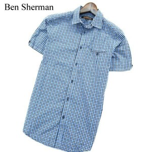 Ben Sherman ベンシャーマン 春夏 ロゴ刺繍★ 半袖 チェック シャツ Sz.S　メンズ　A2T07399_6#A