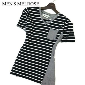 VADEL × MEN'S MELROSE バデル × メンズメルローズ別注★ 春夏 ボーダー切替 半袖 カットソー Tシャツ Sz.M　メンズ 黒　A2T07031_6#D