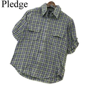 Pledge プレッジ 春夏 カットオフ★ 半袖 ワーク チェック シャツ Sz.48　メンズ 日本製　A2T05814_5#A