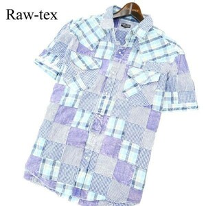 RAW TEX ローテックス ユナイテッドアローズ パッチワーク★ 半袖 ウエスタン ストライプ チェック シャツ Sz.L　メンズ　A2T07567_7#A