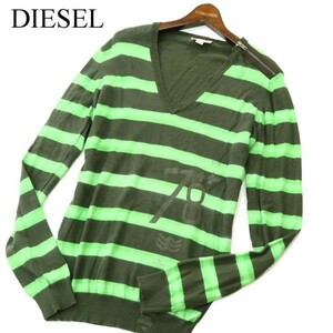 DIESEL ディーゼル 通年 ショルダー ジップ★ ナンバリング ボーダー切替 Vネック コットン ニット セーター Sz.M　メンズ　A2T09751_9#L