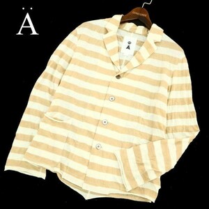 A エイス 薄手★ ボーダー ストレッチ カットソー ジャケット Sz.2　メンズ 日本製 ベージュ　A2T02885_3#M