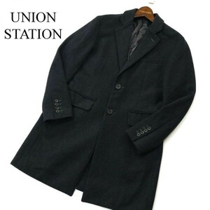 UNION STATION ユニオンステーション メンズビギ 秋冬 メルトン ウール★ チェスター コート Sz.S　メンズ ダークグレー　A1T15544_C#N