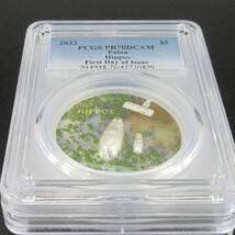 【最高鑑定】 2023 パラオ 共和国 カバの家族 人魚 5ドル 銀貨 1オンス PCGS PR70 DCAM 初日鑑定 アンティークコイン モダン 元箱あり_画像1