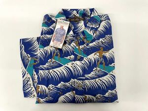 新品■Cooke street クックストリート メンズ アロハシャツ メンズ M サーフィン ブルー 海 波