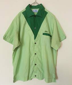 70's Hilton ヒルトン　ボウリングシャツ　Mサイズ　グリーン系　アメリカ製 　ボーリングシャツ