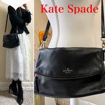 極美品！Kate Spade ケイトスペード　 牛革　ショルダー バッグ 黒　内側　モノトーン　ストライプ　クラッチバッグ_画像1