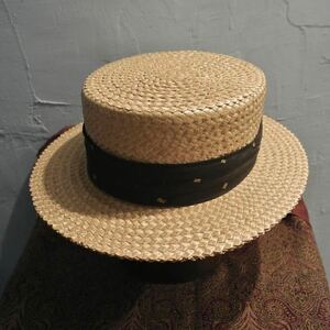 ミント！50s Vintage stetson boater hat 1/4 58cmヴィンテージステットソンボーターハットカンカン帽ストローパナマブラウン美品夏麦わら