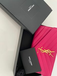 イブサンローラン　ピンク　長財布　カサンドラ　YSL