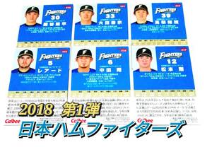 2018　第1弾　日本ハム　レギュラーカード　全6種セット　★　カルビープロ野球チップス　レアード　中田　松本　鍵谷　大田　高梨　日ハム