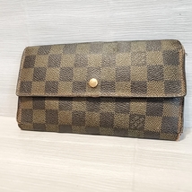 1695 即決 LOUIS VUITTON ルイヴィトン 長財布 三つ折り ダミエ ポルトフォイユ クインターナショナル ロング 財布 ウォレット ブラウン系_画像1