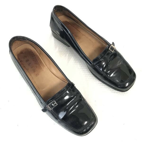 セリーヌ/CELINE★エナメルパンプス/ローファー/モカシン【36.5/23.5/黒/BLACK】靴/Shoes/pumps/boots◆pQ-367