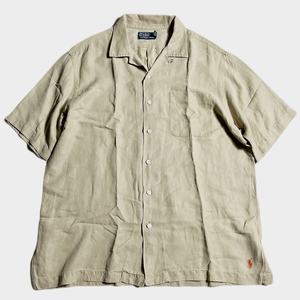 人気! 90's ポロラルフローレン コールドウェル シルク リネン 開襟シャツ POLO RALPH LAUREN CALDWELL SILK LINEN SHIRTS レア BEIGE 着