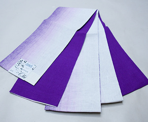 半幅帯 麻帯 浴衣帯 麻100% 日本製 紫色×白色 メール便可 新品（株）安田屋 NO38905