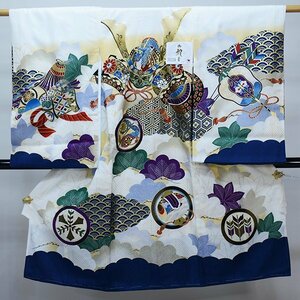 お宮参り 産着 のしめ 男児 正絹 着物 綸子地 豪華絢爛 金刺繍 兜 白地 祝着 新品 (株) 安田屋 NO39339