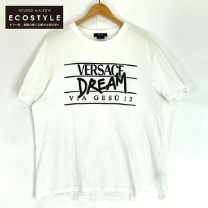 Versace ヴェルサーチ 1005763 ドリームロゴ ホワイト クルーネックTシャツ ホワイト XL トップス コットン メンズ 中古