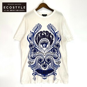 Versace ヴェルサーチ 1004166 メデューサ プリント クルーネック Tシャツ ホワイト ブルー XL トップス コットン メンズ 中古