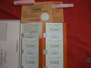 JR Kyushu . customer railroad corporation railroad stockholder complimentary ticket 1 day passenger ticket 1 sheets + group complimentary ticket 500 jpy ×5 sheets + high speed boat discount ticket 1 sheets 