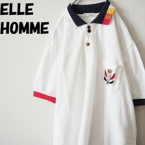 【大人気】ELLE HOMME エル オム ロゴポロシャツ サイズM ロゴがかわいい ホワイト/590