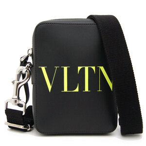  used beautiful goods Valentino galava-niVALENTINO GARAVANI shoulder bag VLTN leather black black neon yellow lady's 