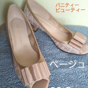 VANITY BEAUTY バニティービューティー 22.5cm ベージュ オープントゥ パンプス ヒール5cm