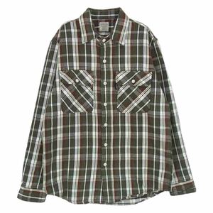 AVIREX アヴィレックス 6195127 FLANNEL WORK SHIRT デイリーウエア L/S コットン フランネル チェック ワークシャツ グリーン系 M【中古】