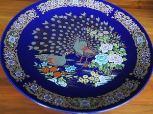 飾り皿 大皿 皿鉢 色絵 絵皿 CHINA 孔雀飾り 花に孔雀図★直径約一尺四寸 42㎝★床の間飾り★装飾品★コレクション