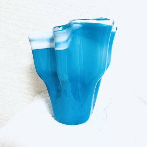 花瓶 ブルー × ホワイト × クリア レトロ