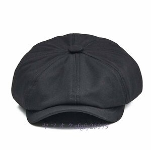L529☆新品ツイルコットンビッグラージキャスケットキャップ ベレー帽 ブラック