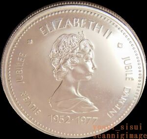 未使用 1977年 イギリス 英国 エリザベス2世 女王 玉座 シルバー ジュビリー 戴冠25年 即位記念 1ドル 記念銀貨 コイン メダル 貨幣 記章