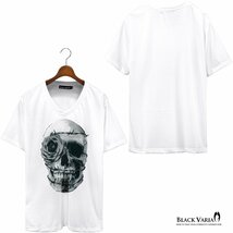 35363-s03 Tシャツ スカル ドクロ 髑髏 Vネック スリム 半袖Tシャツ プリント mens メンズ(ホワイト白スカル有刺鉄線) M 送料370円～_画像4