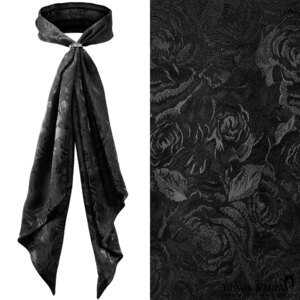 ◆st009-bk BLACK VARIA ストール ローズ薔薇花柄 無地織柄 スカーフ ジャガード 日本製(ブラック黒・R2リング付) F 135×20cm