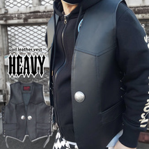 HEAVY オイルレザーベスト ブラック（38インチ）VEST (HVO-01)メンズ_画像2