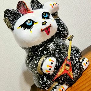 招き猫 モヒカン 陶器 縁起物 ロック ギター 猫 新品 贈答 ギフト まねき猫 ビッグサイズ オリジナル ハンドメイド