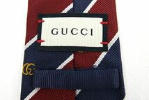 グッチ ネクタイ 545077 ボルドー ネイビー シルク100% 中古 メンズ ビジネス ストライプ柄 ビー GUCCI_画像4