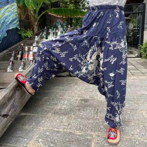  new goods Dragon dragon Asian ethnic sarouel pants men's Dance skateboard waist rubber easy 