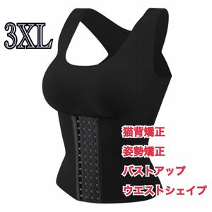 矯正下着 3XL 姿勢矯正 黒 補正 ウエスト引締 バストアップ 猫背 若返り