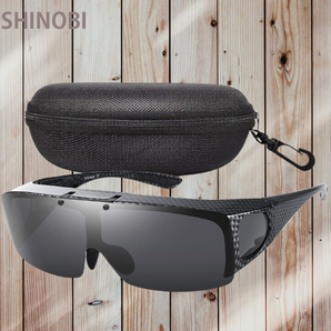 メガネの上から着用できる 跳ね上げ式 偏光サングラス オーバーサングラス UV400 紫外線カット 防塵防風性レンズ ブラック 