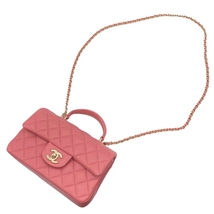 シャネル CHANEL トップハンドル ミニフラップバッグ AS2413 ピンク シャンパンゴールド金具 ラムスキン ハンドバッグ レディース 中古_画像8