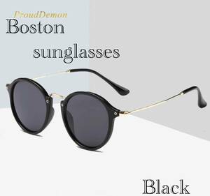 サングラス グラサン　ボストン メガネ 伊達メガネ UV400 紫外線カット 日焼け対策 男女兼用 メンズ レディース ブラック